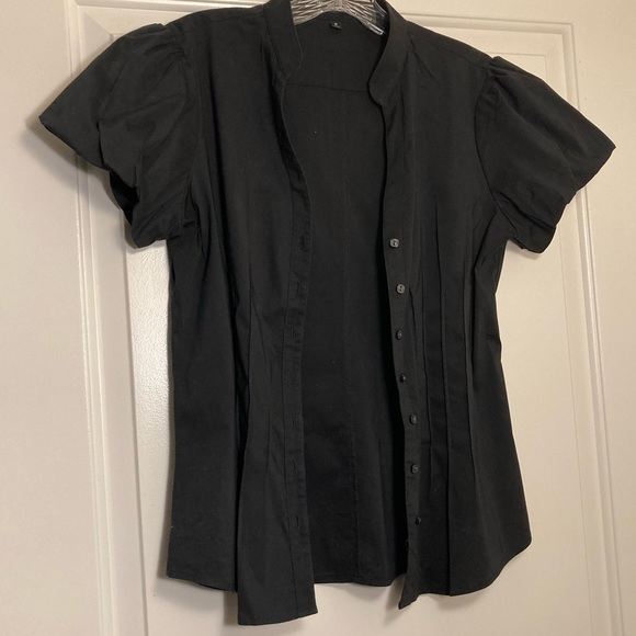 Little Black Button up Puff Sleeve Shirt - Picture 4 of 11